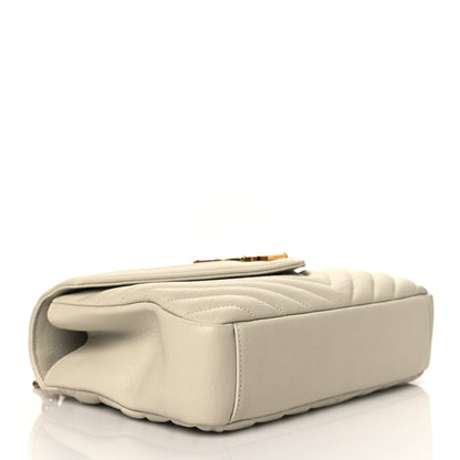 Saint Laurent Sheepskin Matelasse Chevron Monogram Medium College Bag Dove White 4 of 9