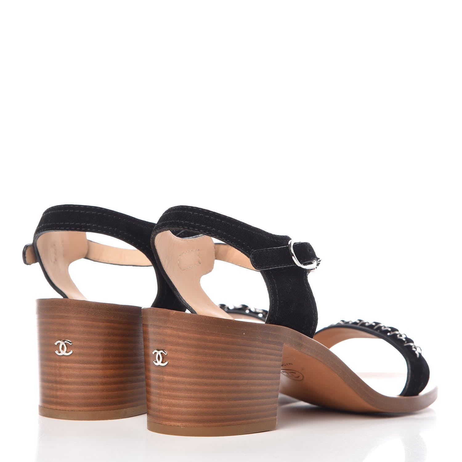 Chanel Suede CC Chain Sandals 40 Black 4 of 9