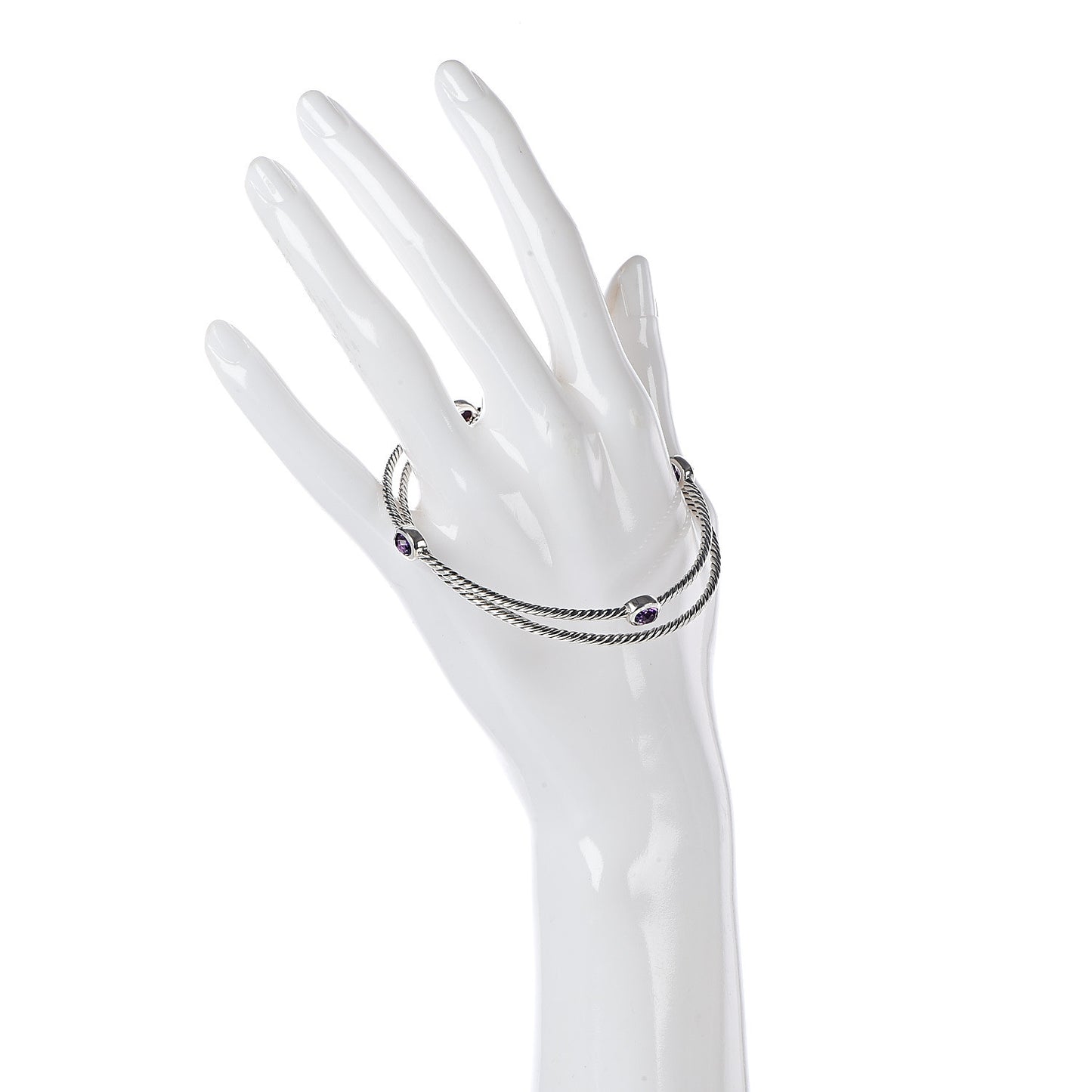 Sterling Silver Amethyst Color Classics Cable Bangle Bracelet Set of 2