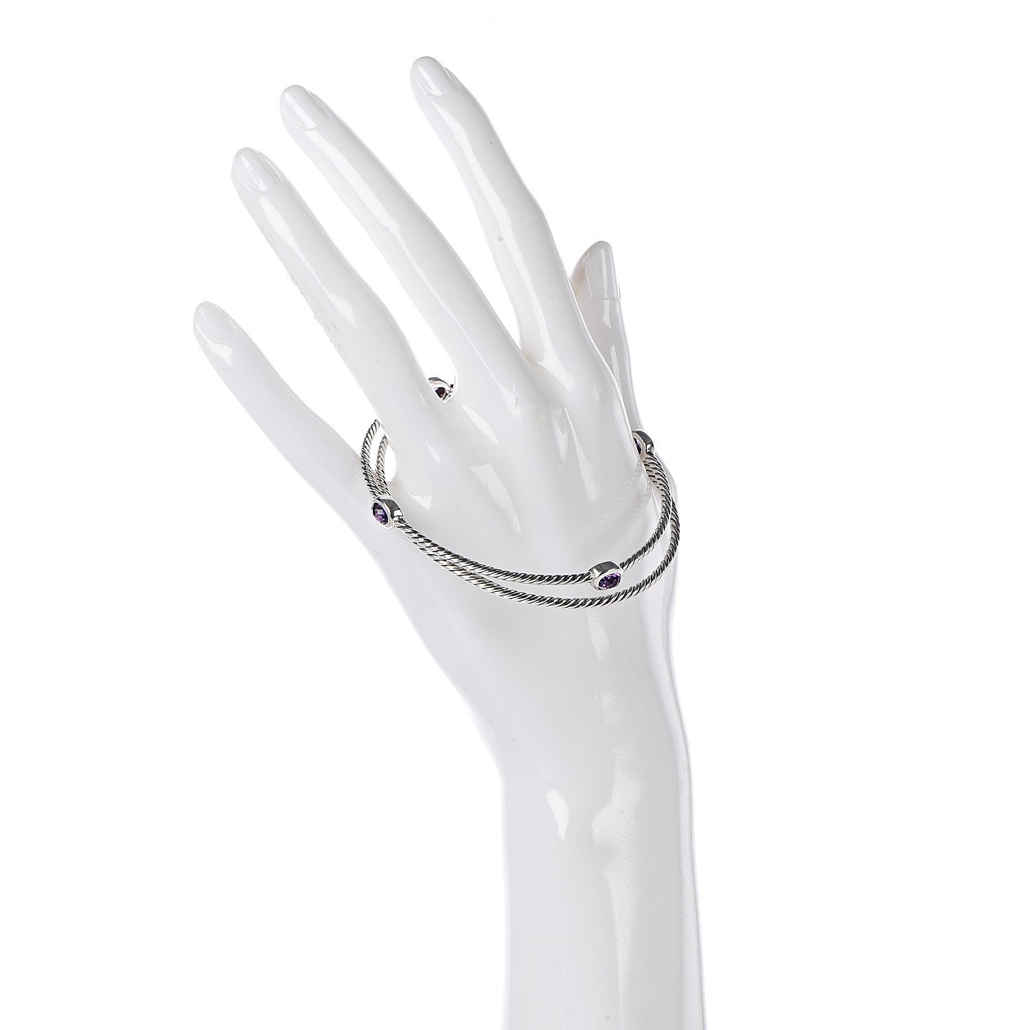 David Yurman Sterling Silver Amethyst Color Classics Cable Bangle Bracelet Set of 2 2 of 5