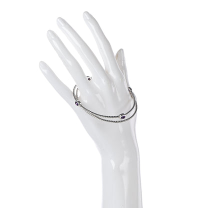 David Yurman Sterling Silver Amethyst Color Classics Cable Bangle Bracelet Set of 2 2 of 5