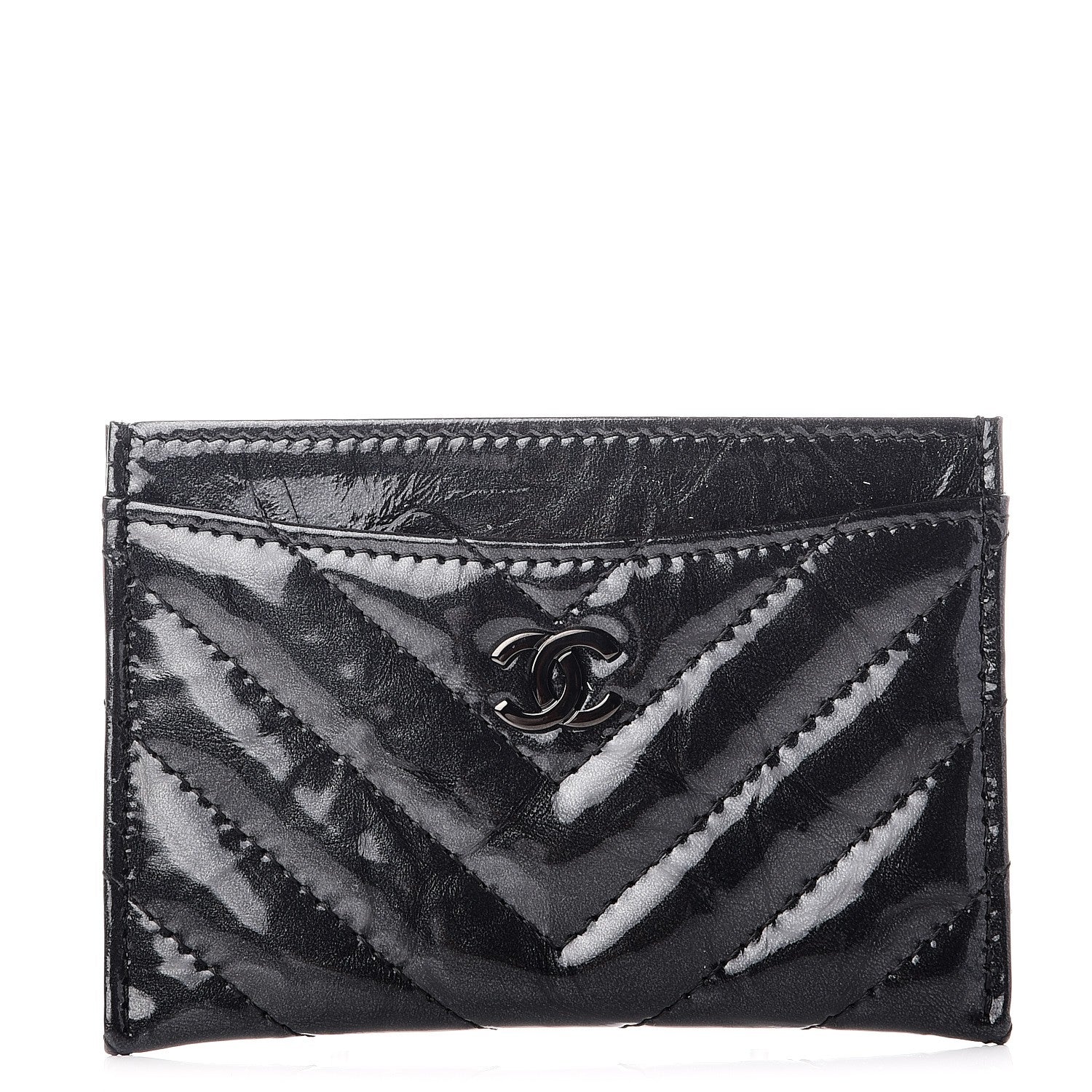 Chanel Patent Chevron Quilted Card Holder Black 1 of 9