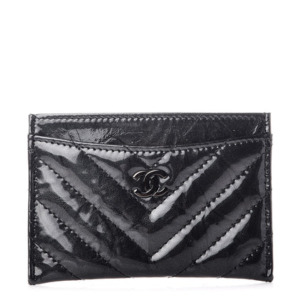 Chanel Patent Chevron Quilted Card Holder Black 1 of 9