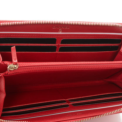 Chanel Caviar Camellia Embossed Zip Around Large Gusset Wallet Red 5 of 8