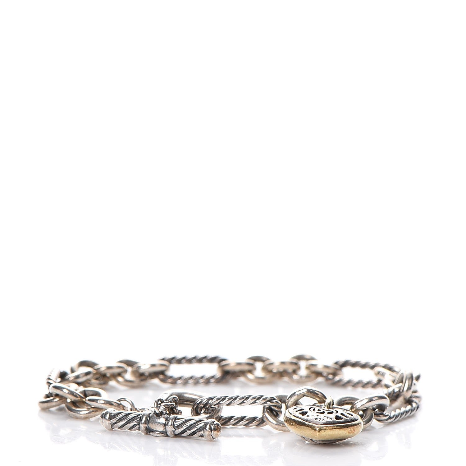 David Yurman Sterling Silver 18K Yellow Gold Cable Heart Charm Bracelet 4 of 8