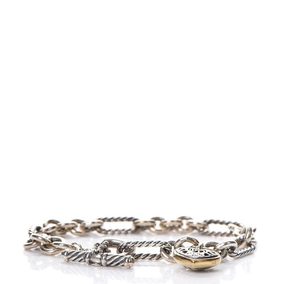 David Yurman Sterling Silver 18K Yellow Gold Cable Heart Charm Bracelet 4 of 8