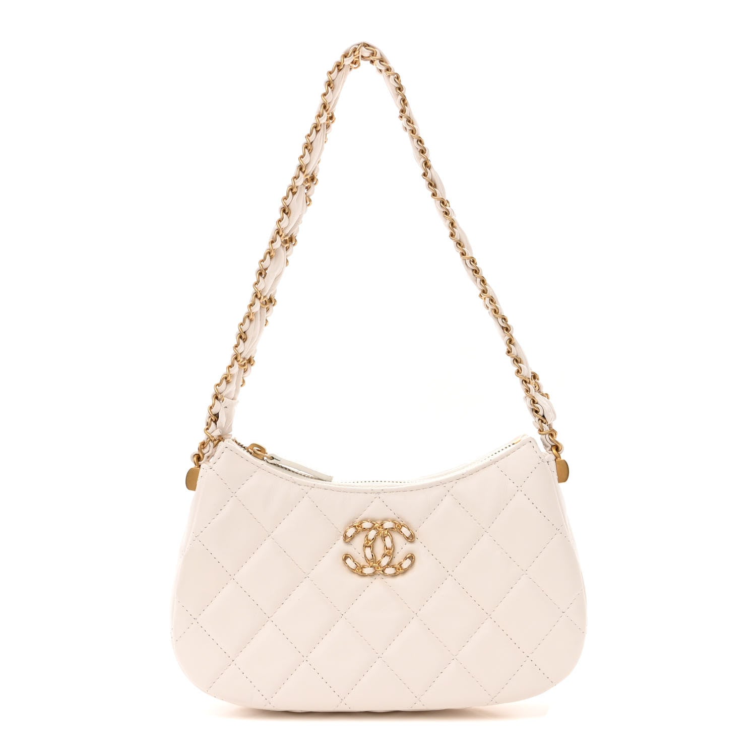 Chanel Crumpled Calfskin Quilted Braided CC Small Hobo White 1 of 12