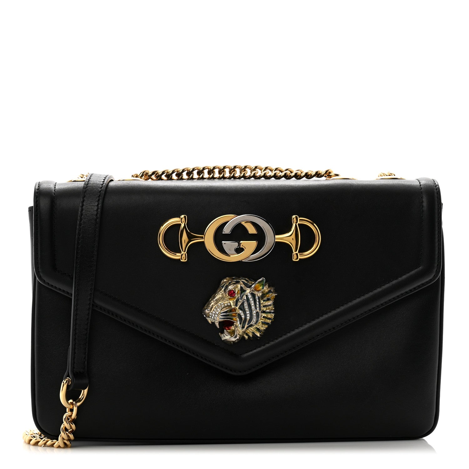 Gucci Vitello Palmellato Lux Crystal Medium Rajah Shoulder Bag Black 1 of 13
