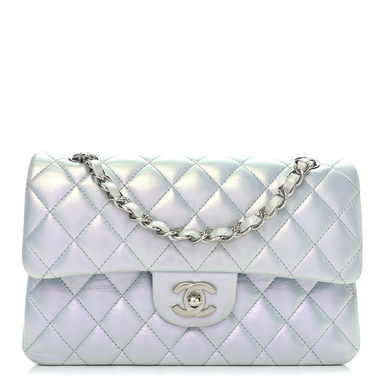 Chanel Iridescent Calfskin Quilted Small Double Flap Light Blue 1 of 11