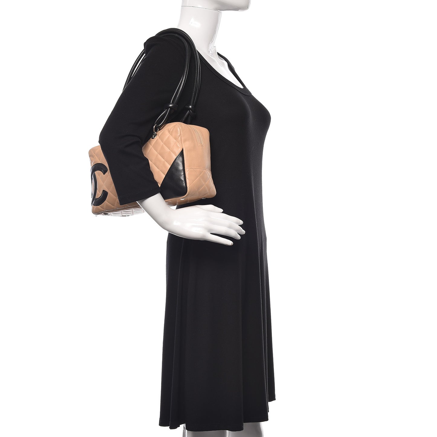 Calfskin Quilted Large Cambon Bowler Beige Black