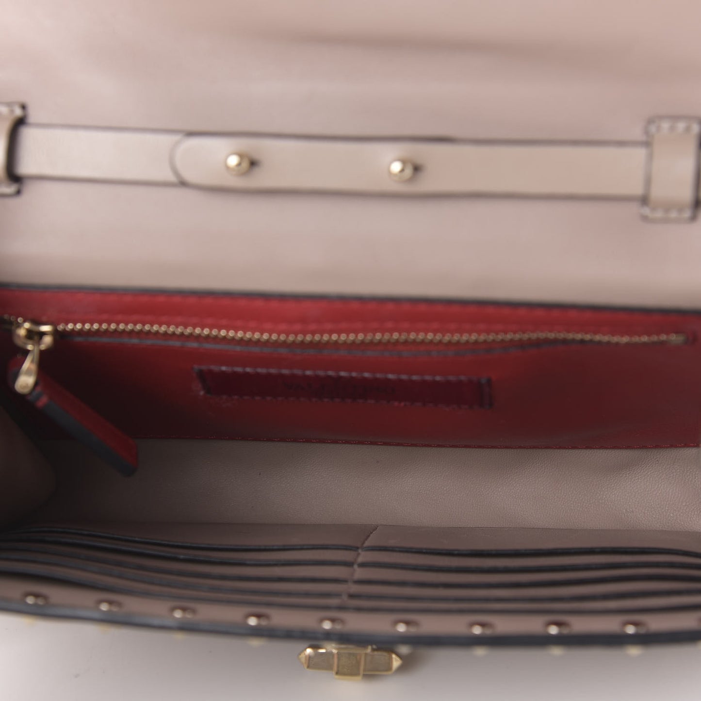 Lambskin Rockstud Spike Wallet on Chain Poudre