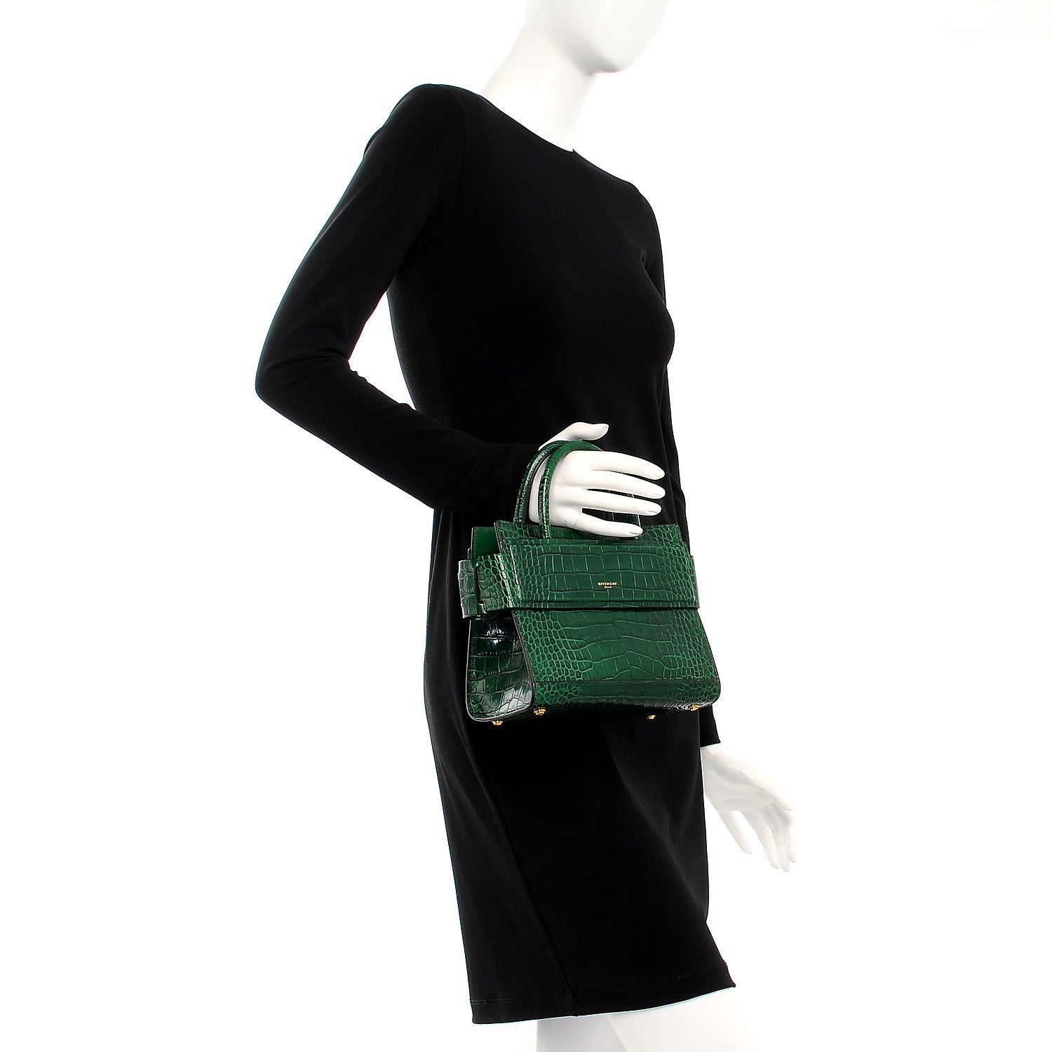Givenchy Calfskin Crocodile Embossed Mini Horizon Satchel Green 3 of 7
