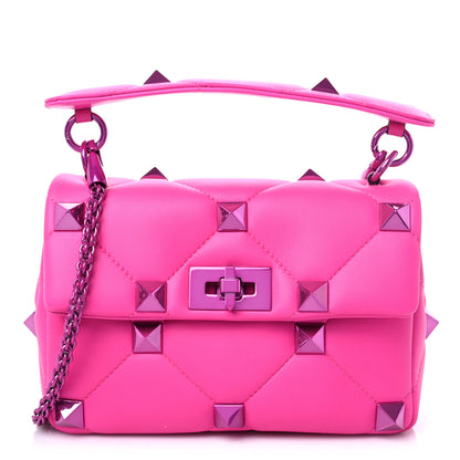 Valentino Garavani Nappa Lacquer Monochrome Medium Roman Stud Shoulder Bag Pink PP 1 of 8