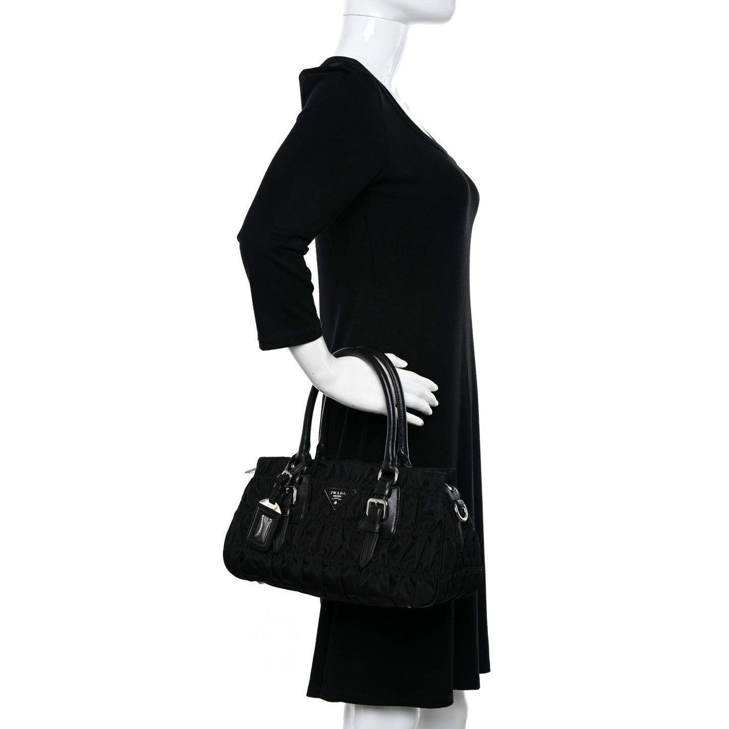 Tessuto Nylon Gaufre Shopping Satchel Black