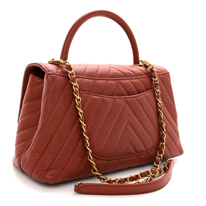 Chanel Caviar Chevron Quilted Small Coco Handle Flap Dark Orange 3 of 12