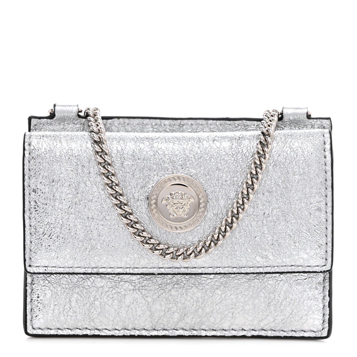 Versace Metallic Lambskin Medusa Chain Card Holder Silver 1 of 8