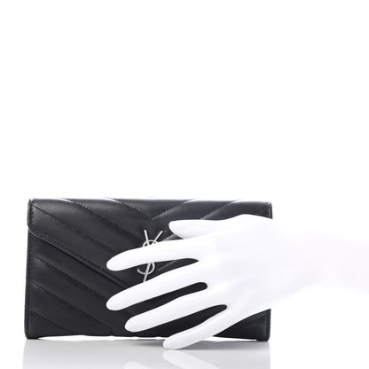 Saint Laurent Lambskin Y Quilted Monogram Large Loulou Flap Wallet Black 2 of 7
