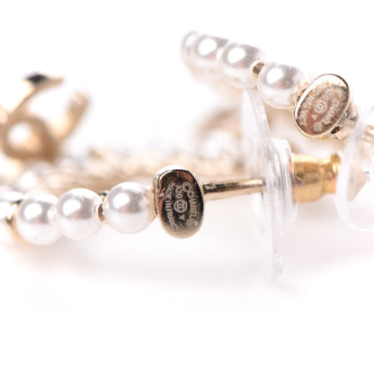 Chanel Pearl Charms CC Hoop Earrings Gold 4 of 5