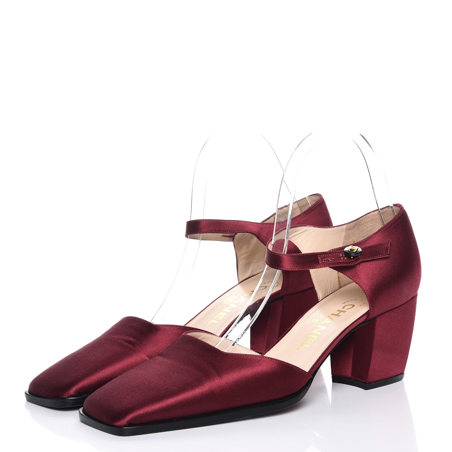 Chanel Satin Mary Jane Pumps 38.5 Bordeaux 3 of 10
