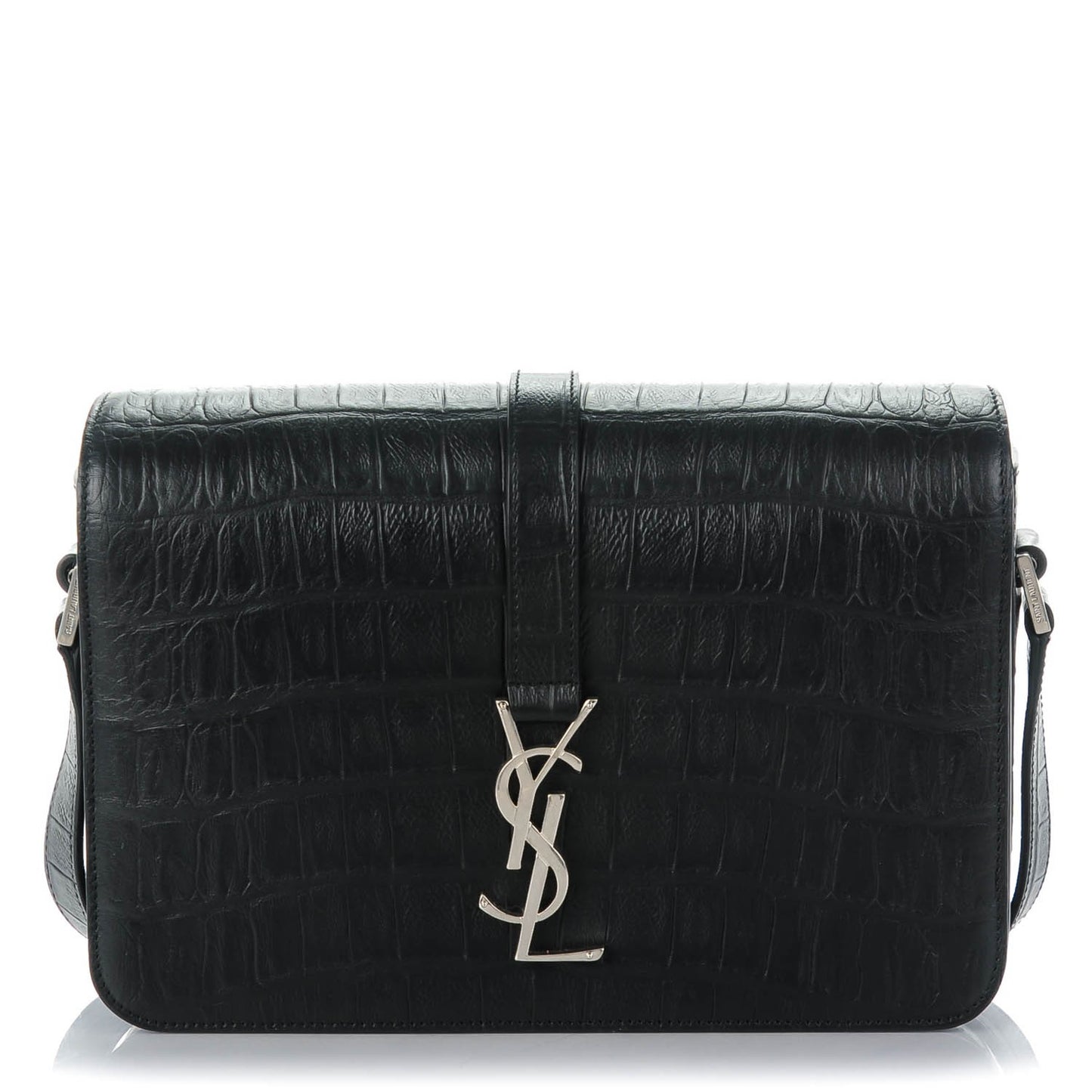 Calfskin Crocodile Embossed Medium Monogram Universite Bag Black