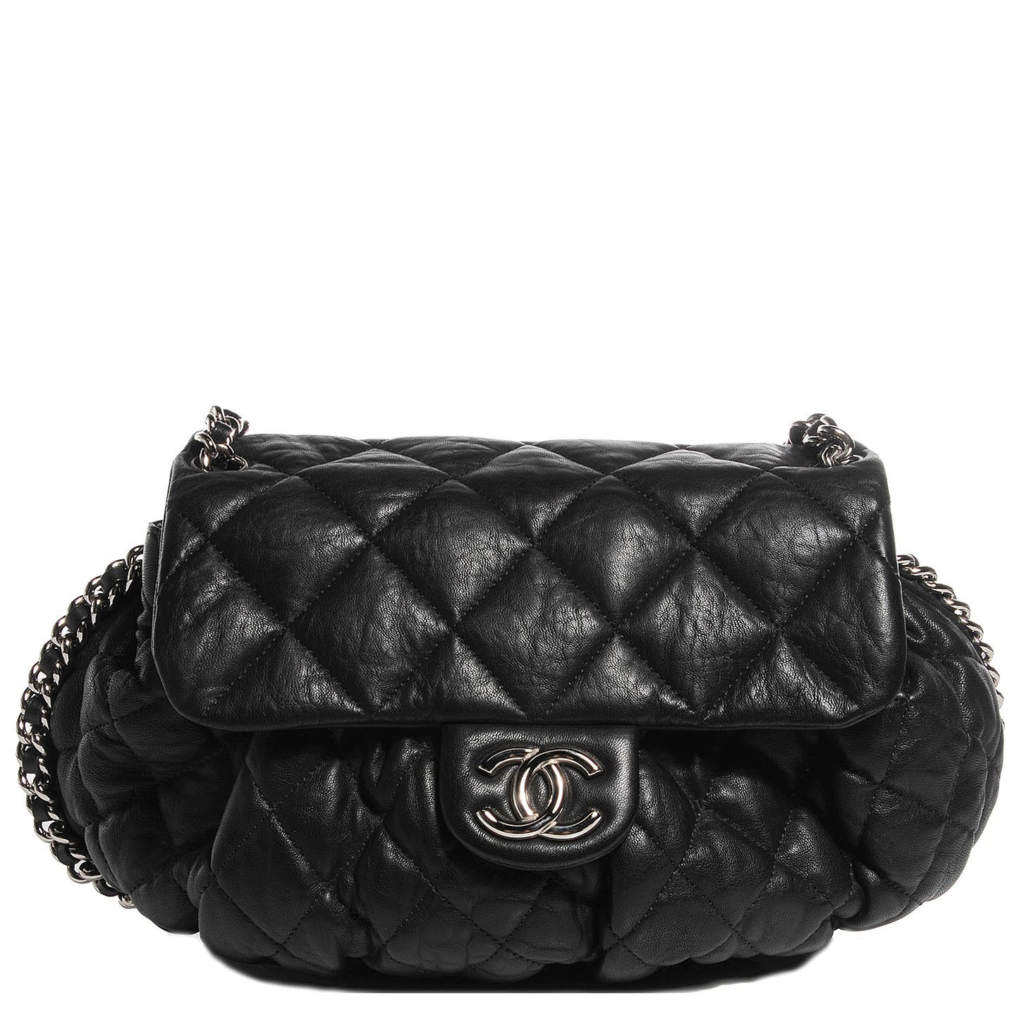 Crumpled Lambskin Chain Around Medium Messenger Black