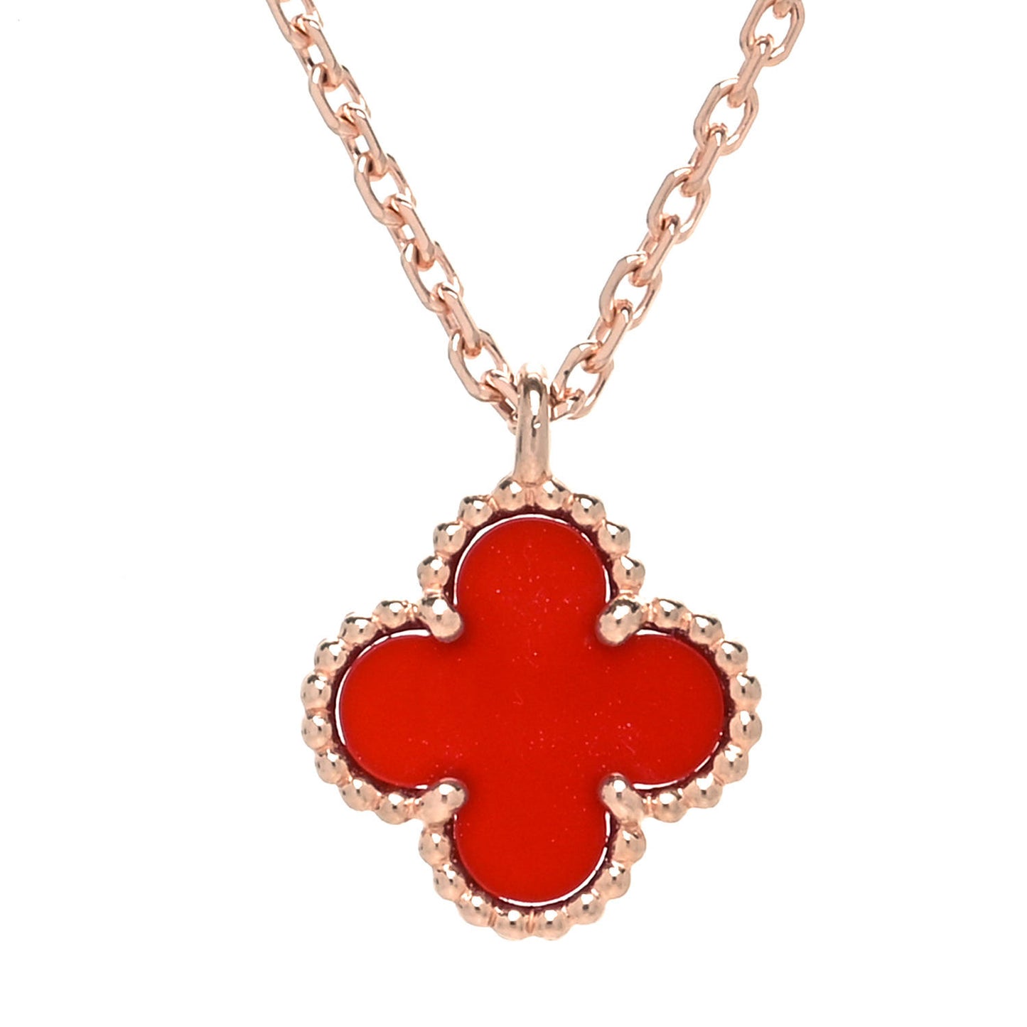 18K Rose Gold Carnelian Sweet Alhambra Pendant Necklace