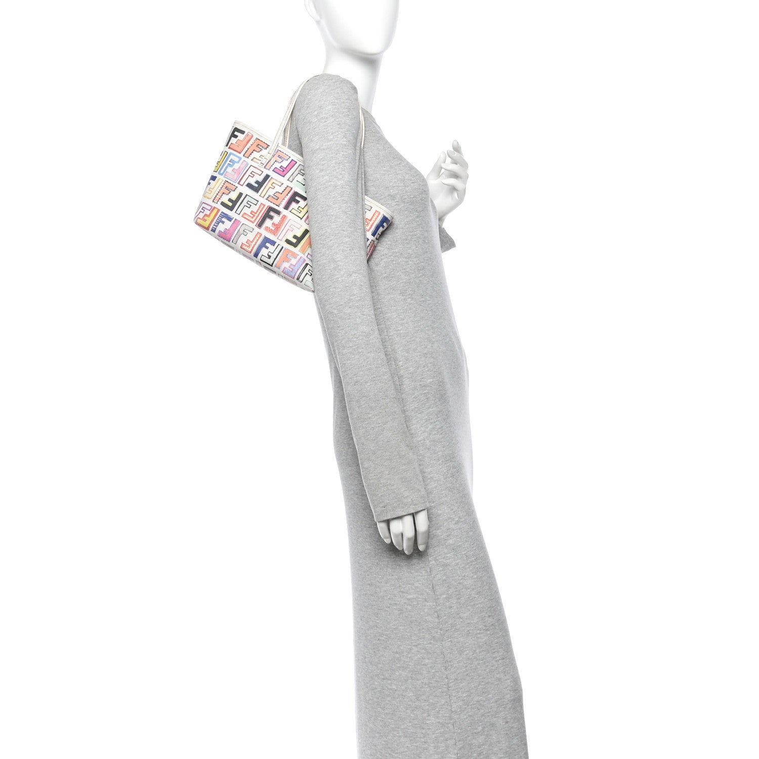 Fendi Zucca Spalmati Vitello FF Multicolor Mini Roll Tote White Multicolor 2 of 12