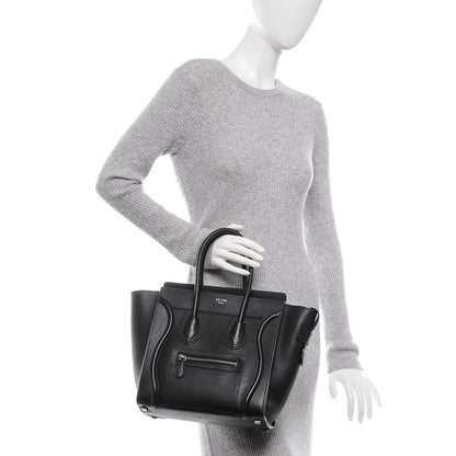 Celine Drummed Calfskin Micro Luggage Black 2 of 10