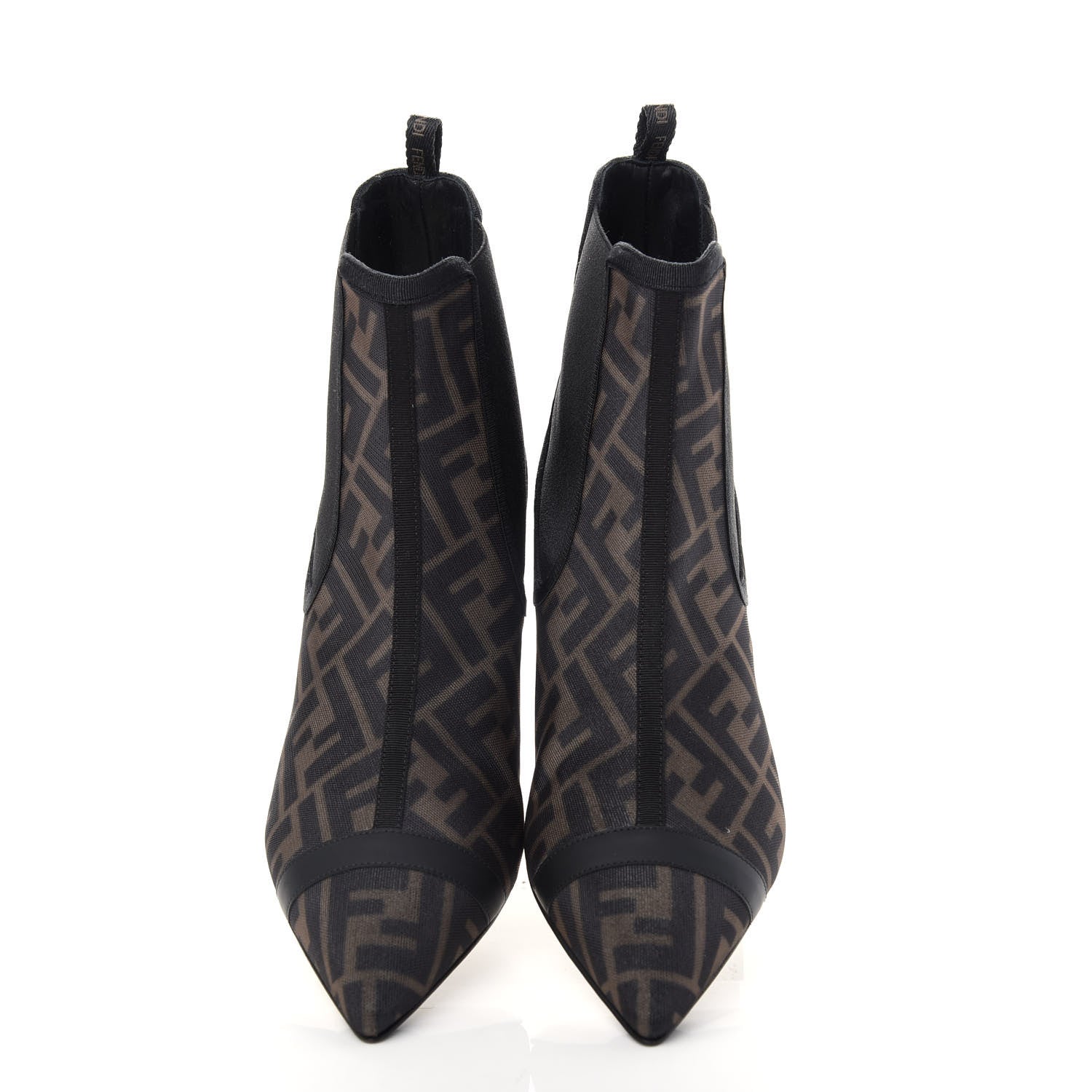 Fendi Mesh Tulle FF Colibri 55mm Ankle Booties 39 Tobacco Moro Black 5 of 10