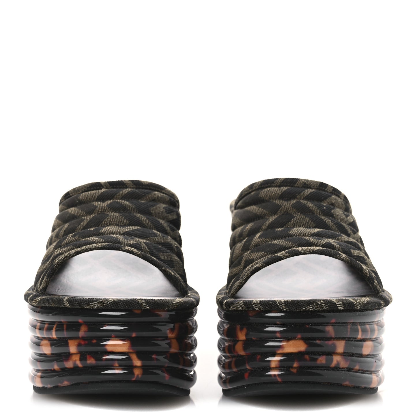 Jacquard FF Promenade Flatform Slide Sandals 39.5 Tobacco Tortoise