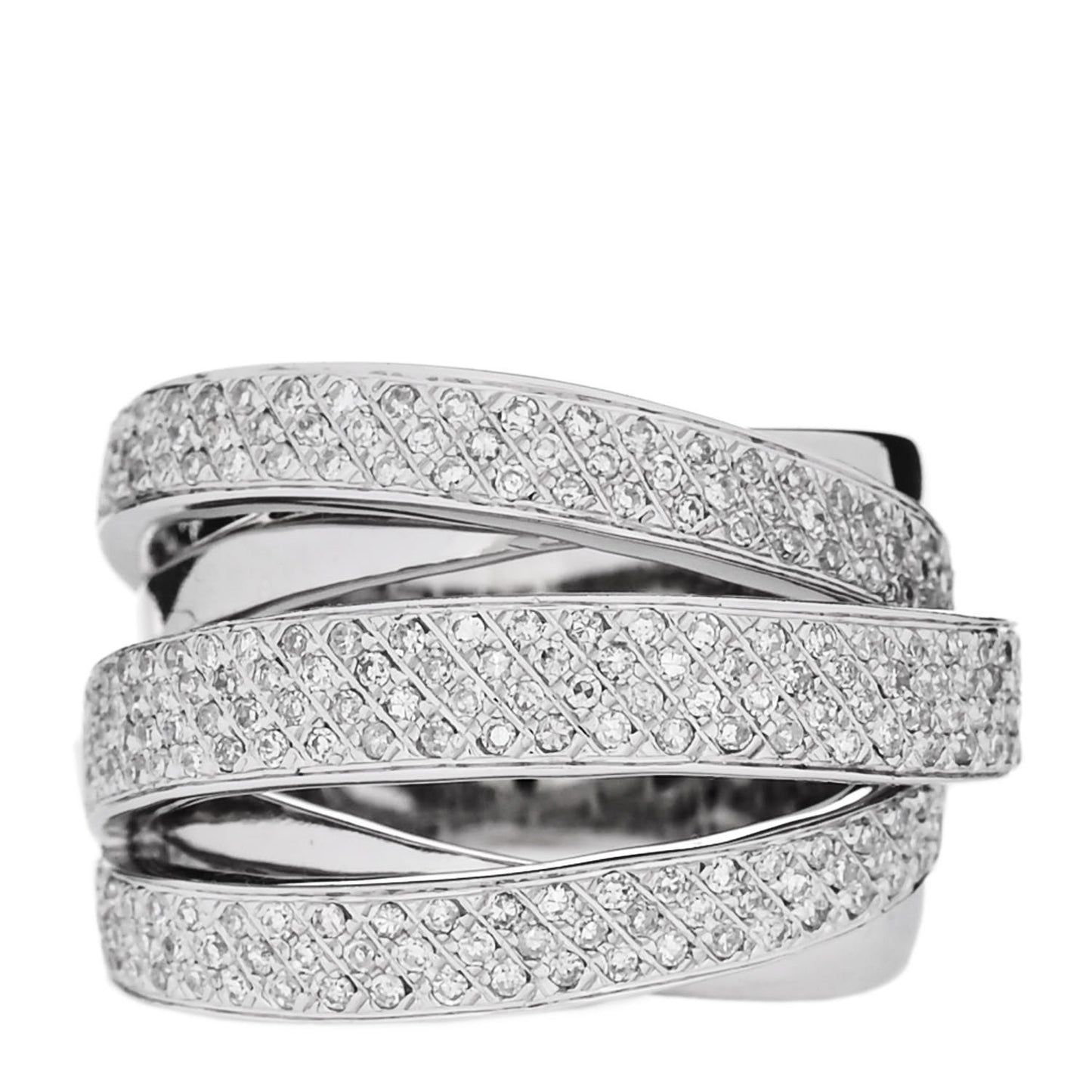 14K White Gold Diamond 1.16ctw Five Row Crossover Band Ring 56 7.5