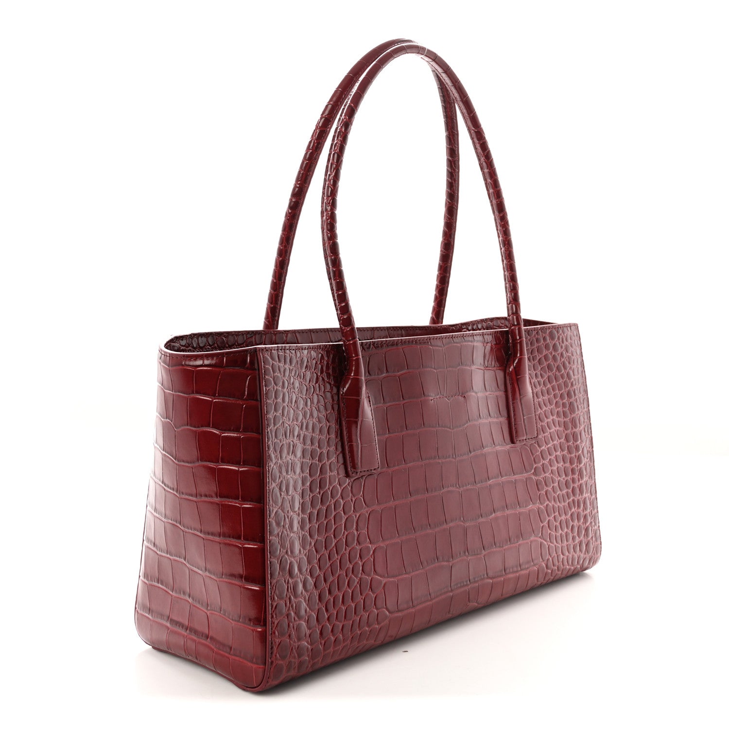 Chanel Calfskin Crocodile Embossed Archetype Small Shopping Tote Burgundy 3 of 10
