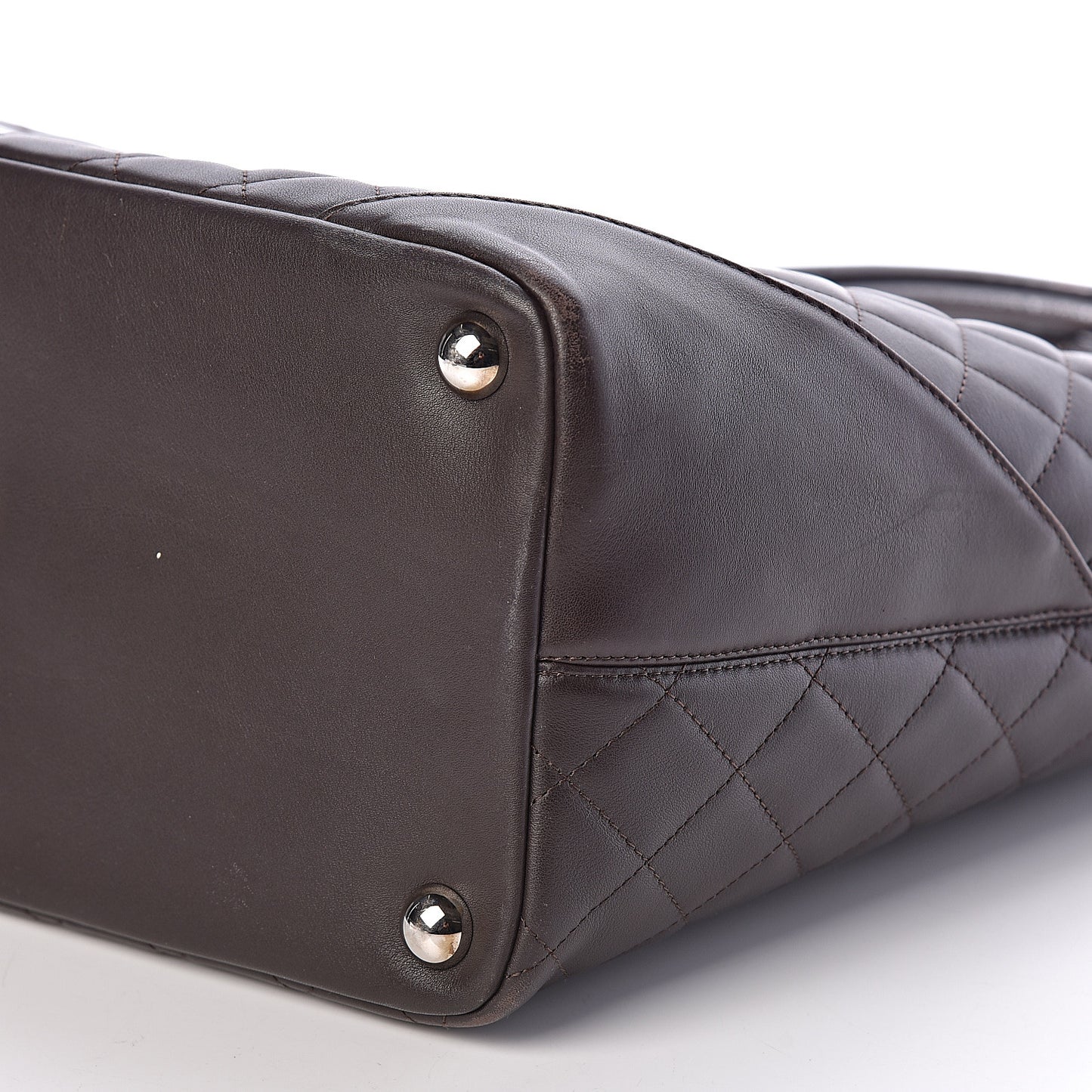 Calfskin Quilted Large Cambon Tote Brown