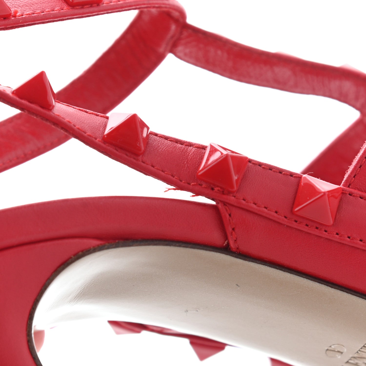 Valentino Garavani Calfskin Lacquered Monochrome Rockstud Ankle Strap 100mm Pumps 38 Rouge Pur 8 of 12