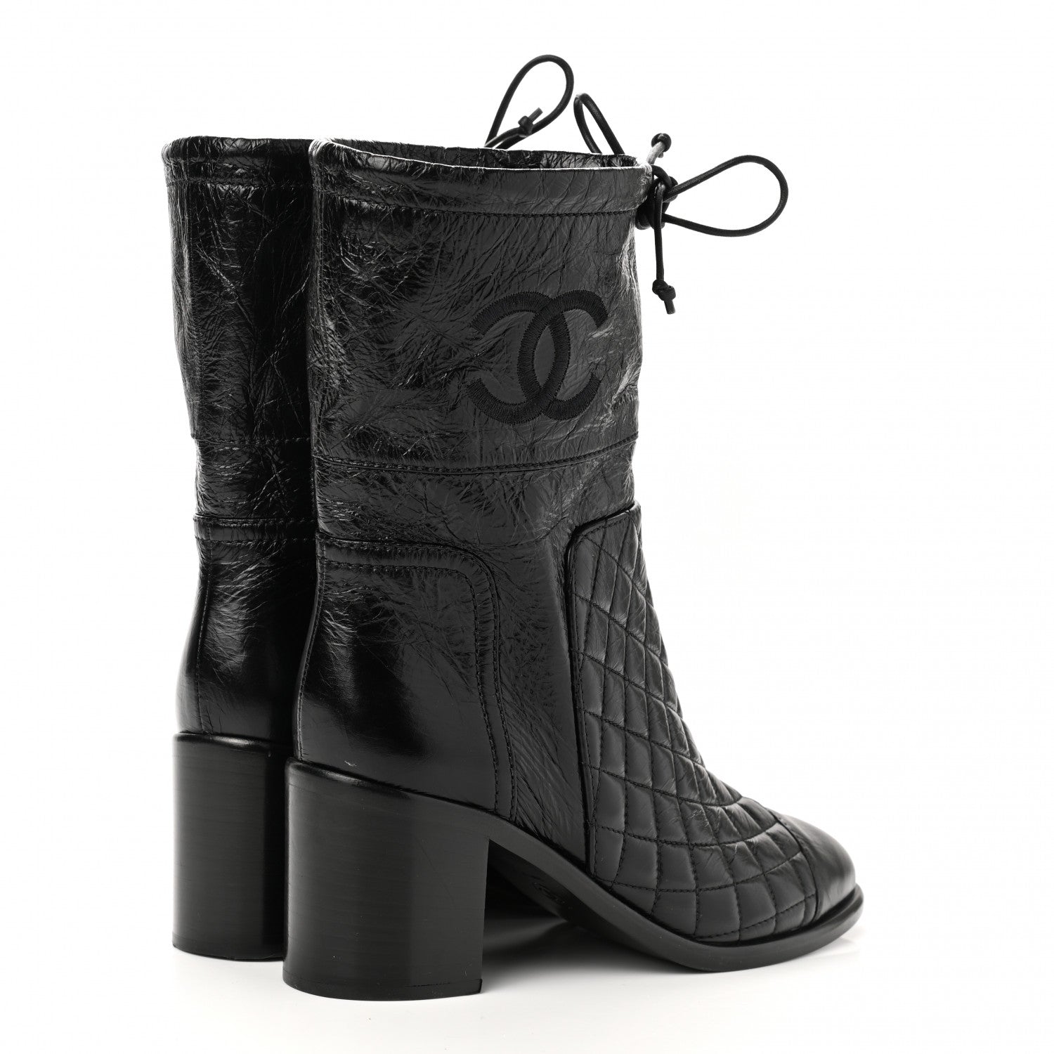 Chanel Crumpled Calfskin Quilted Cap Toe Short Boots 37 Black 4 of 8