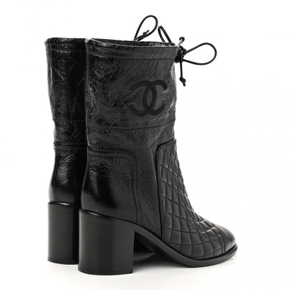 Chanel Crumpled Calfskin Quilted Cap Toe Short Boots 37 Black 4 of 8