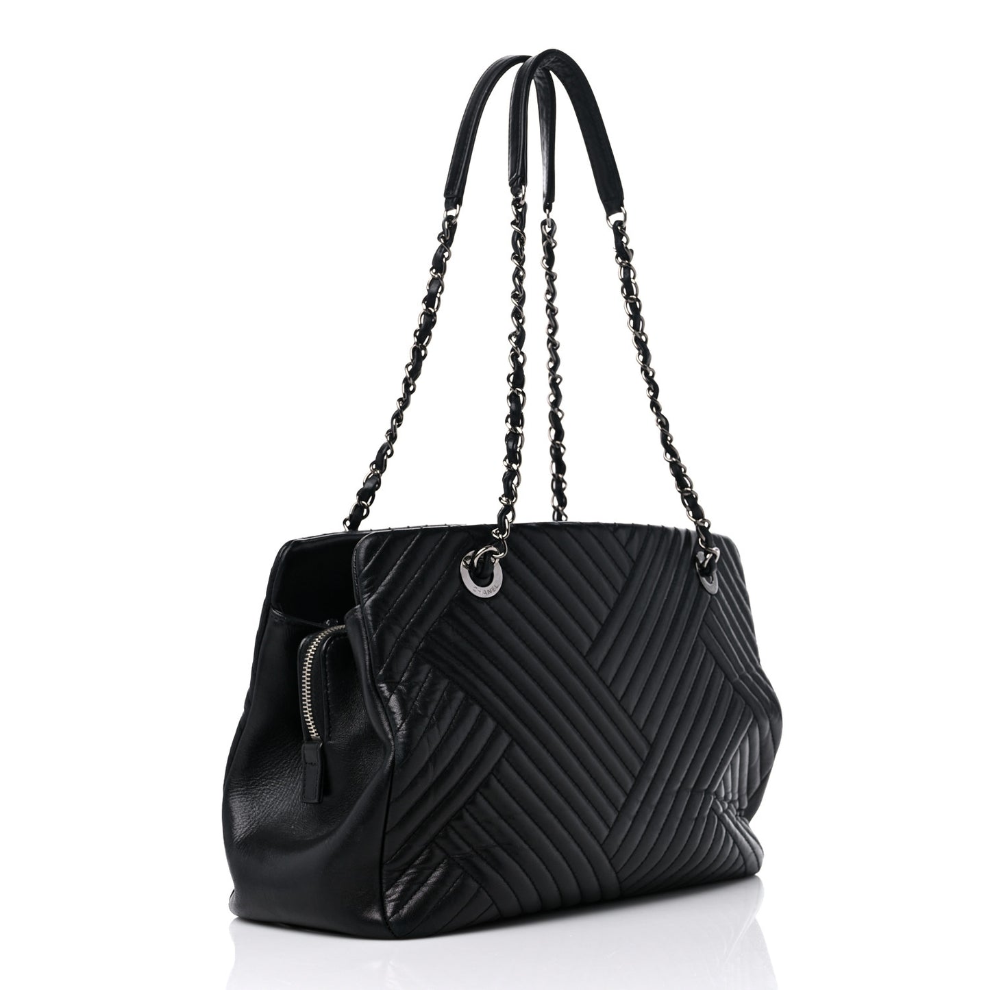 Lambskin Quilted CC Crossing Shopping Tote Black