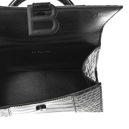 Balenciaga Shiny Calfskin Monochrome Crocodile Embossed Hourglass Top Handle Bag XS Black 5 of 9