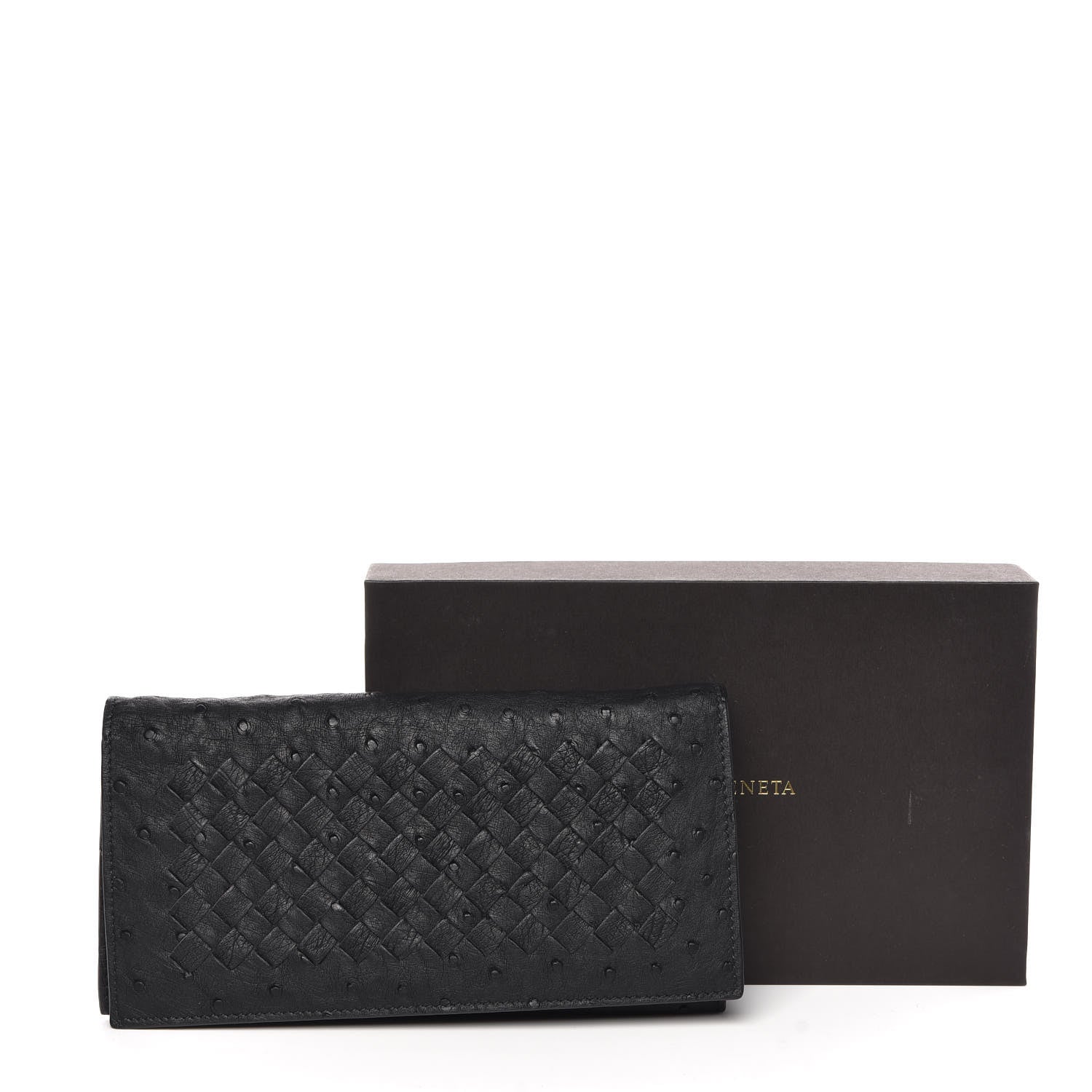 Bottega Veneta Ostrich Intrecciato Flap Wallet Black 8 of 8