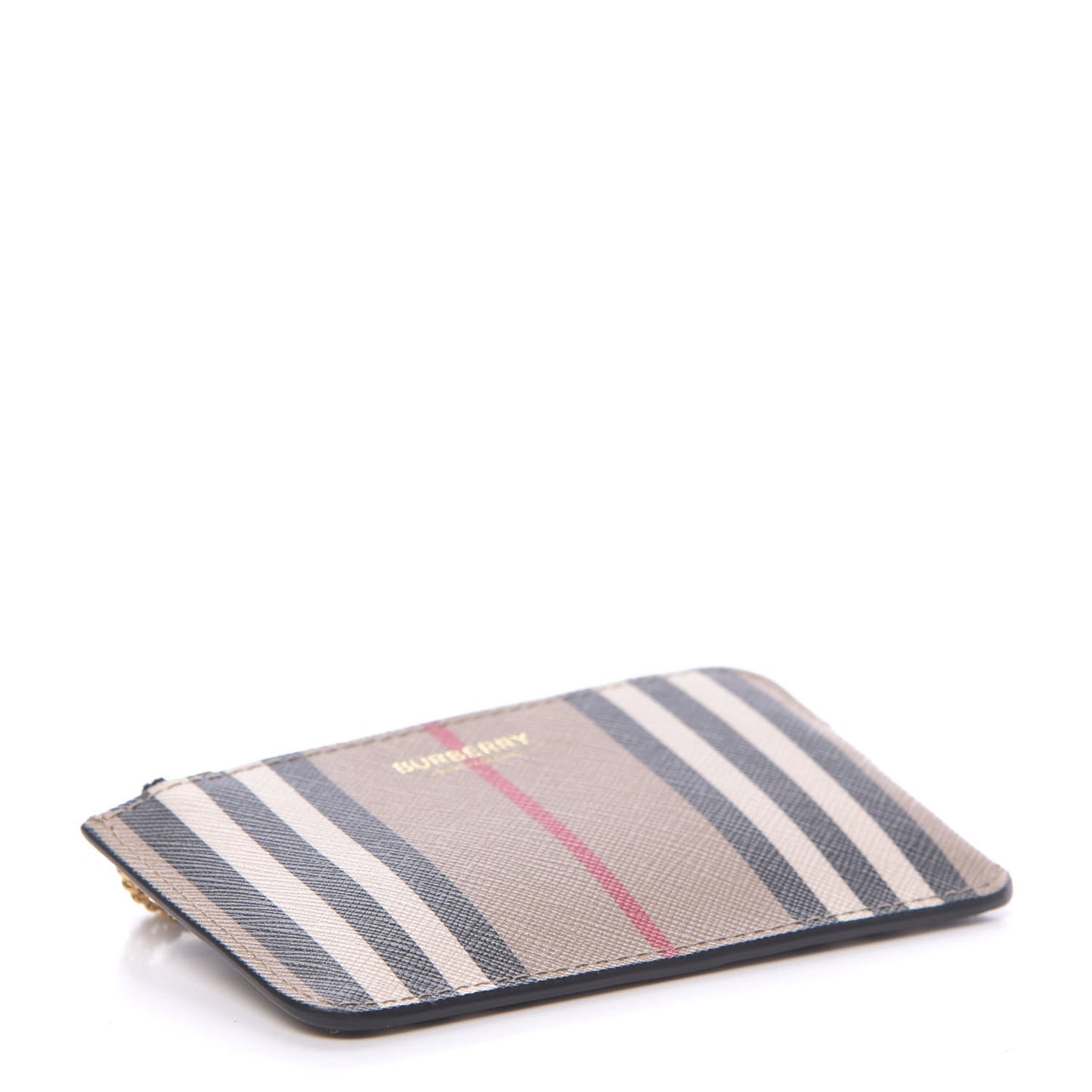E-Canvas Calfskin Icon Stripe Zip Coin Case Archive Beige
