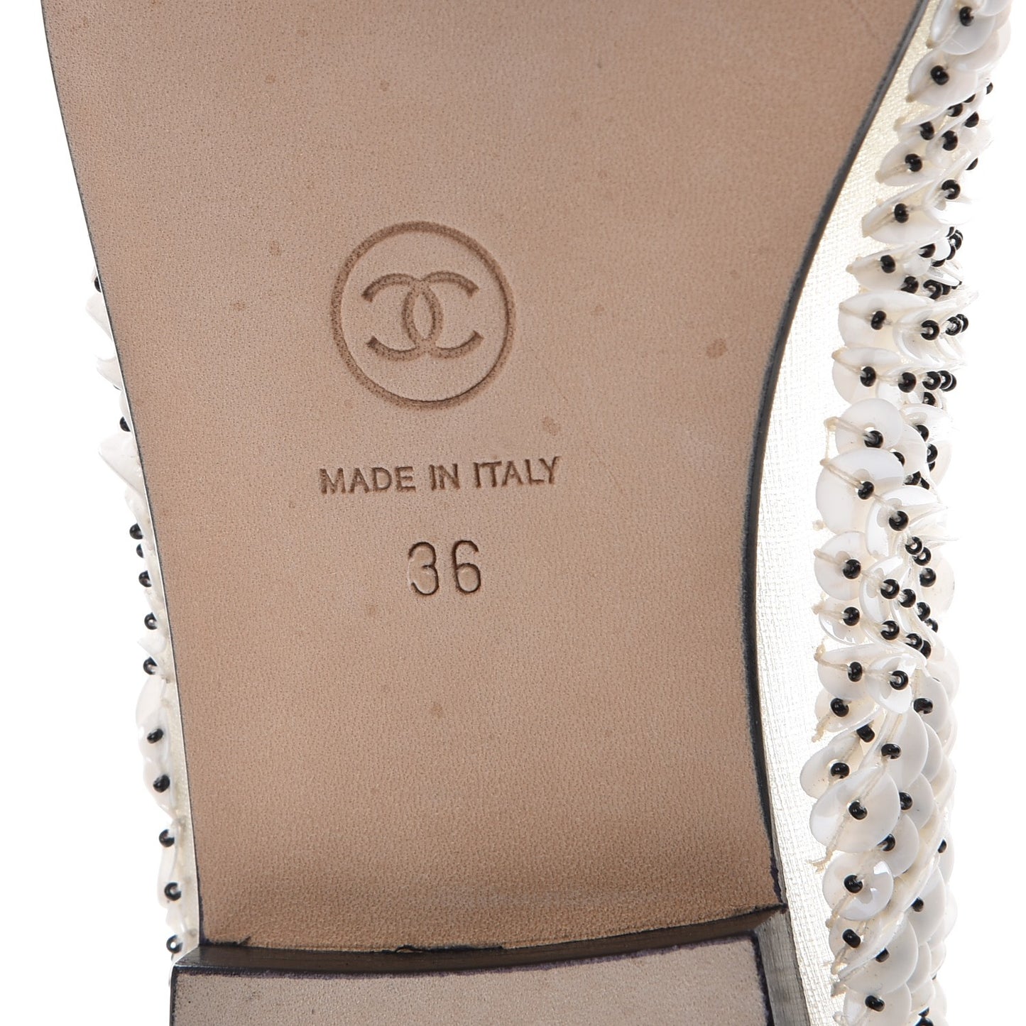Patent Calfskin Sequin Embroidered Cap Toe Ballerina Flats 36 White Black