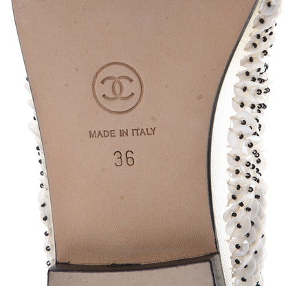 Chanel Patent Calfskin Sequin Embroidered Cap Toe Ballerina Flats 36 White Black 8 of 10
