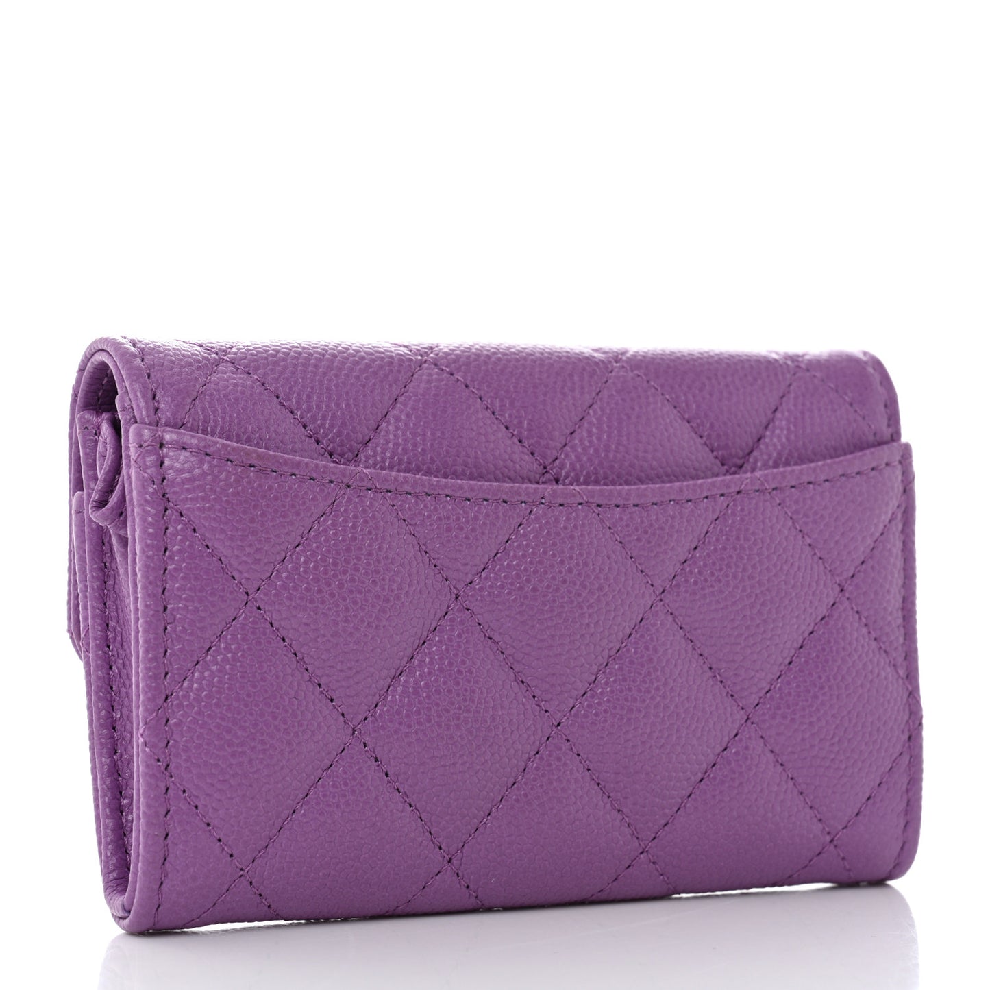 Caviar Quilted Flap Card Holder Wallet Purple