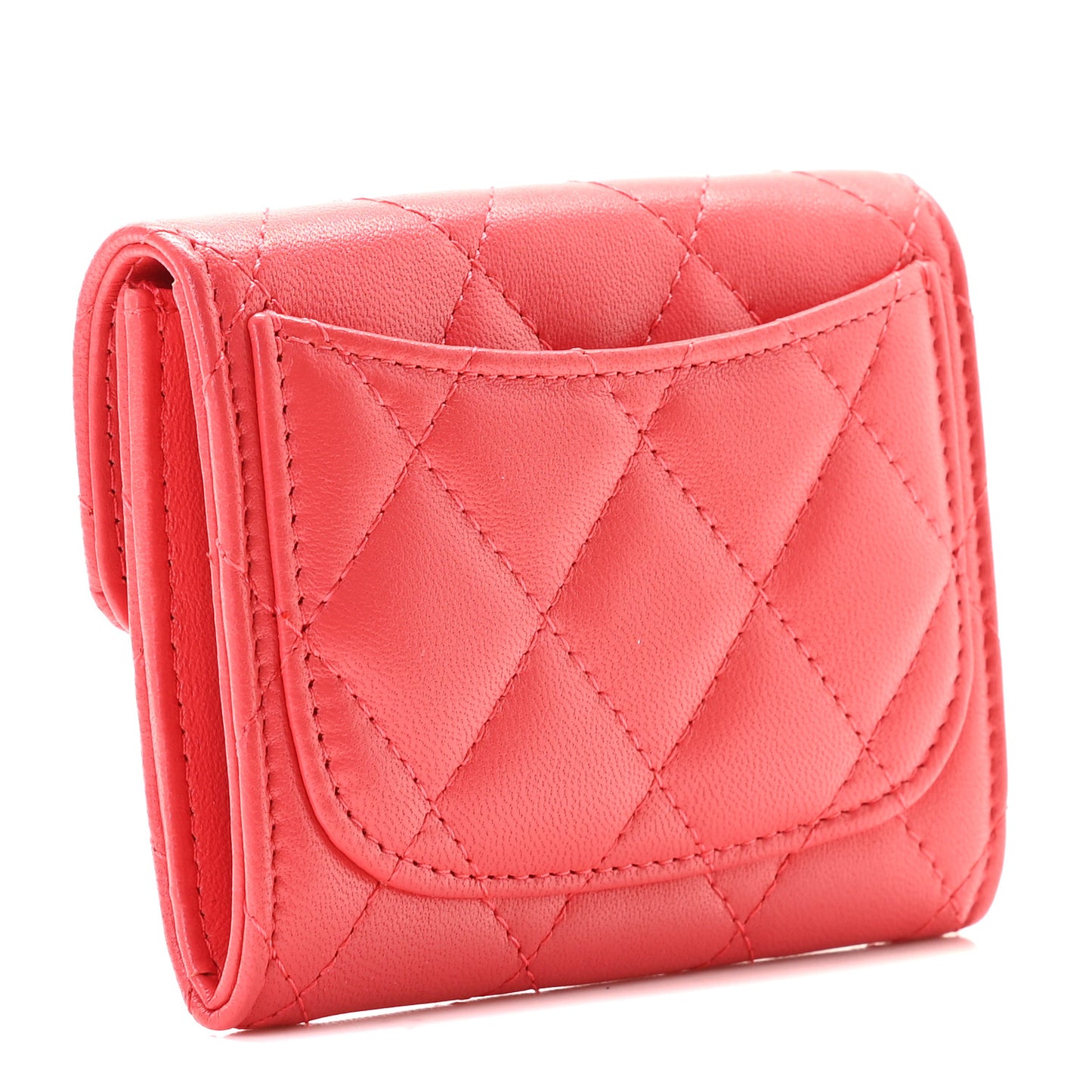 Lambskin Quilted Flap Card Holder Wallet Red