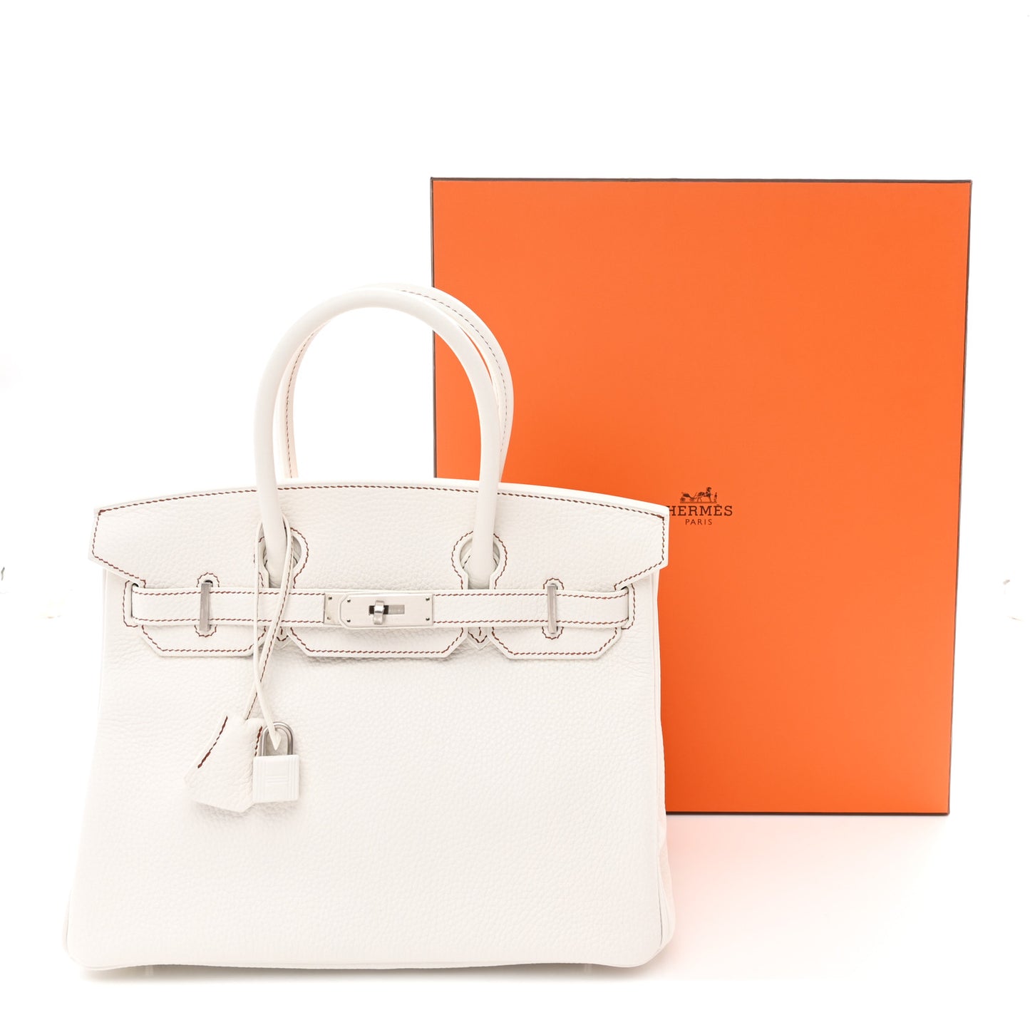 Taurillon Clemence Horseshoe Birkin 30 White Black