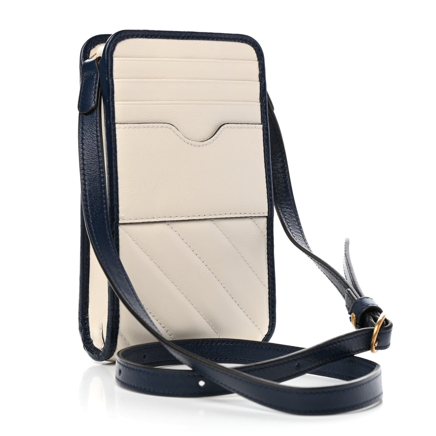 Vintage Effect Calfskin Matelasse Diagonal Torchon GG Marmont Phone Crossbody Bag Mystic White Blue Agata