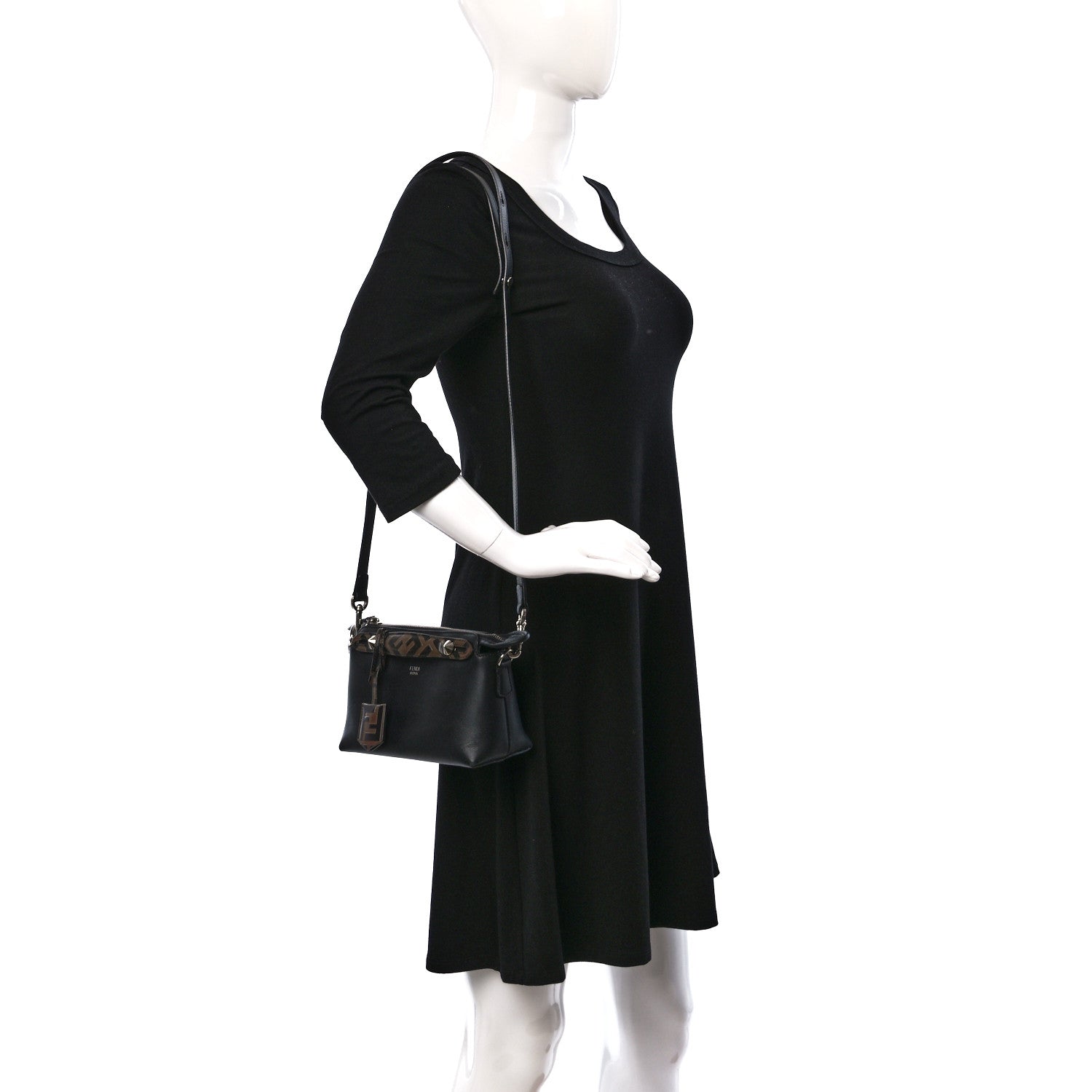Fendi Vitello Dolce Bi-Color FF 1974 Embossed Mini By The Way Boston Bag Black Maya 2 of 9