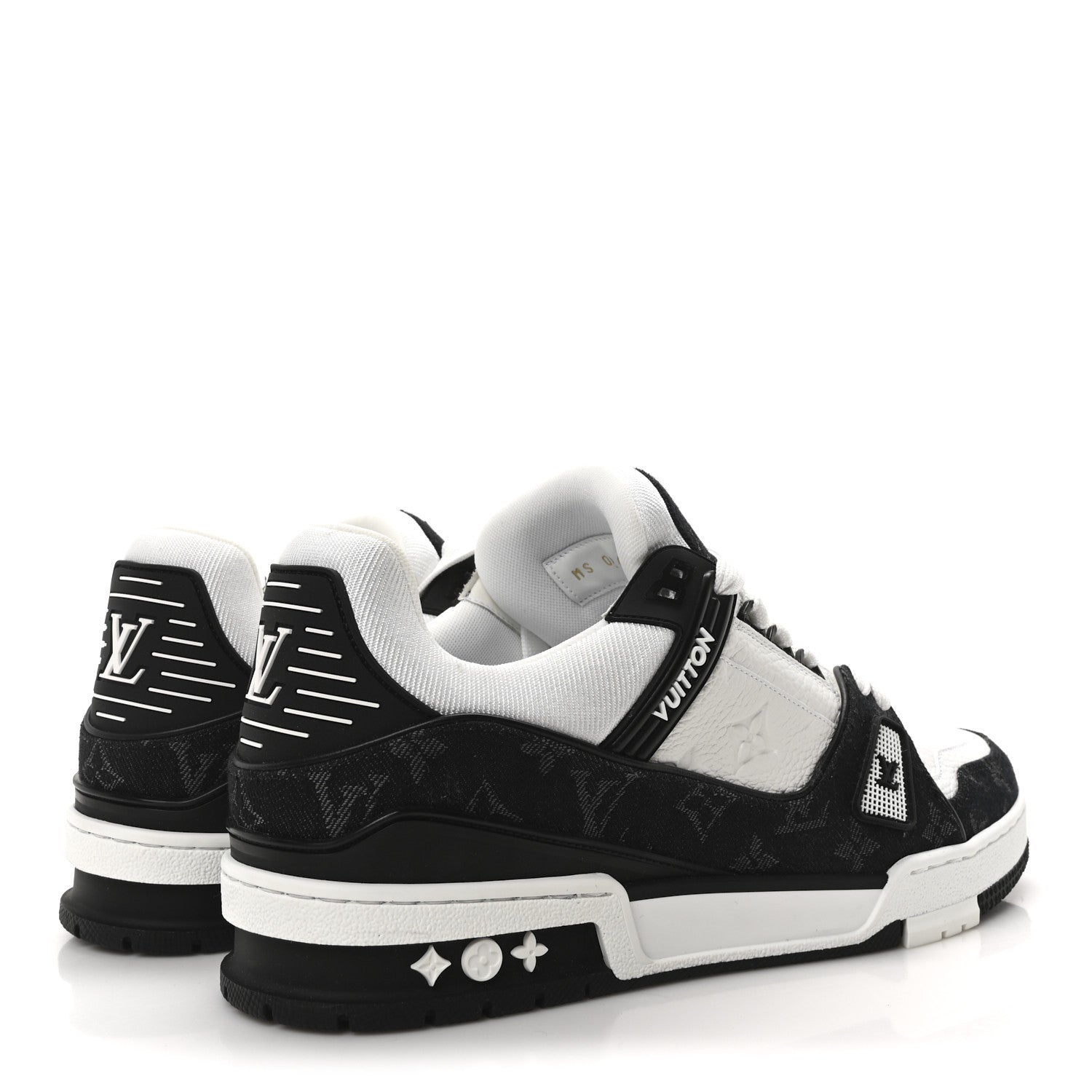 Louis Vuitton Calfskin Embossed Monogram Denim Mens LV Trainer Sneakers 9.5 Black 5 of 9