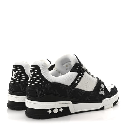 Louis Vuitton Calfskin Embossed Monogram Denim Mens LV Trainer Sneakers 9.5 Black 5 of 9