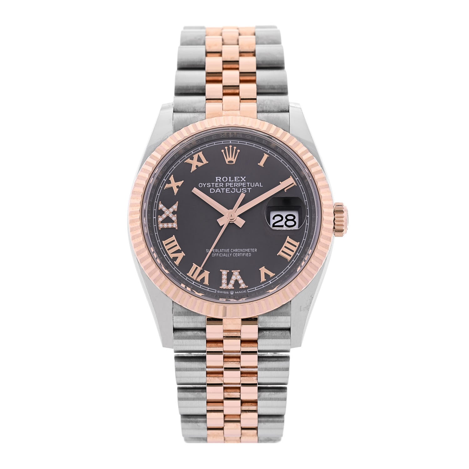 Rolex Stainless Steel 18K Everose Gold Diamond 36mm Oyster Perpetual Datejust Watch Slate Roman 126231 1 of 5